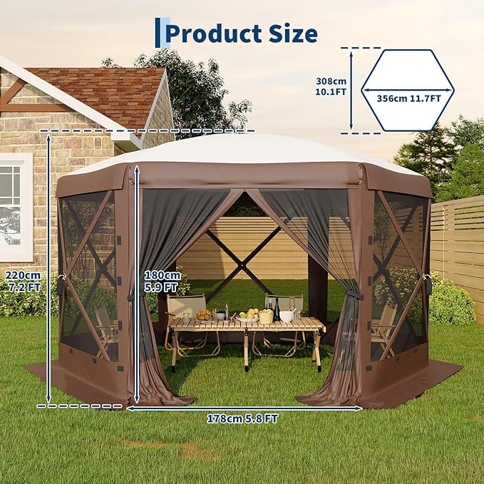 11.5x11.5FT 6-Sided Pop Up Gazebo Tent，One-Push Setup Canopy Tent - Image 6