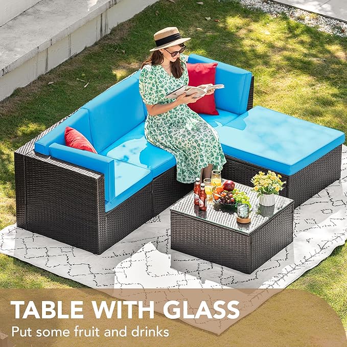 Devoko 5 Pieces Patio Furniture Sets All Weather Outdoor Sectional Patio Sofa - Image 8