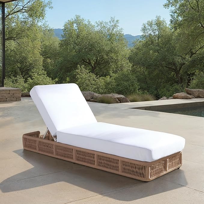 SAFAVIEH Outdoor Collection Gillian Tan Rope/White Cushion Chaise Lounge Chair - Image 2