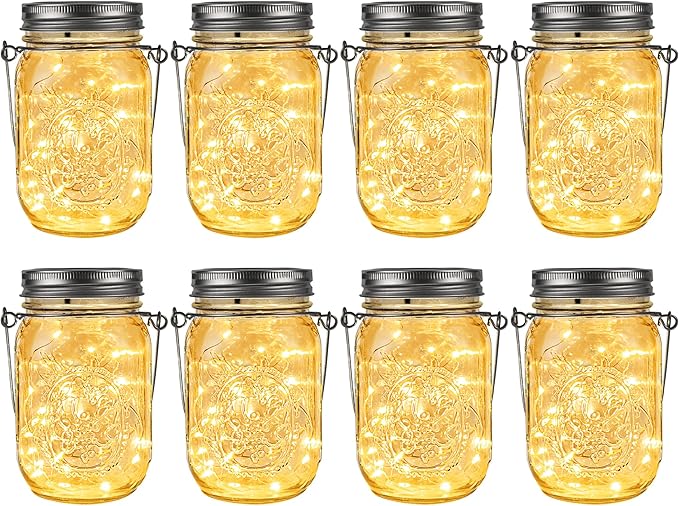 GIGALUMI Solar Mason Jar Lights, 8 Pack 30 Led String Fairy Lights Garden by GIGALUMI
