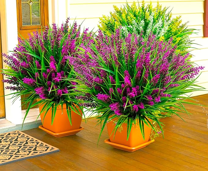 Artificial Plants Outdoor, Lavender Artificial Flowers Plastic Fake Faux - Image 2