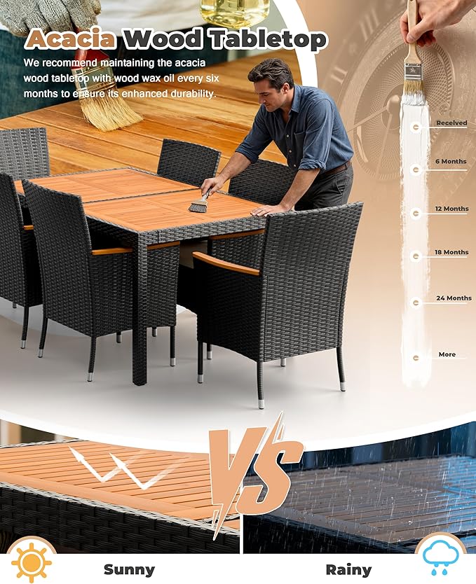 Flamaker 7 Piece Patio Dining Set Outdoor Acacia Wood Table and Chairs - Image 7