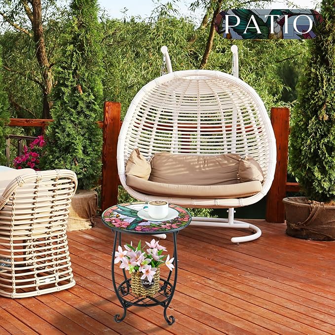 Outdoor Side Table Round Small Mosaic Patio Accent Indoor End Plant Coffee Tea - Image 6