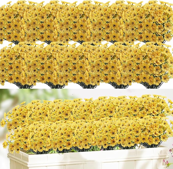 22 Bundles Artificial Flowers Outdoor, Faux Flowers UV Resistant by Powbrace