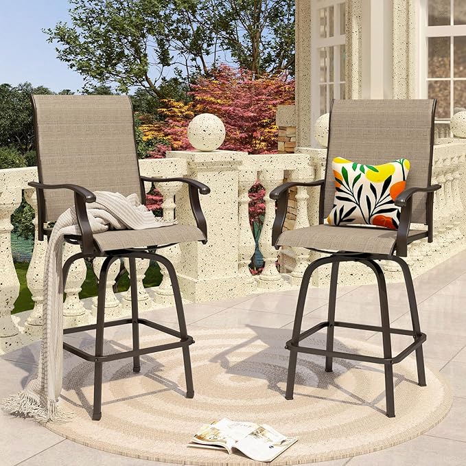 PHI VILLA Outdoor Swivel Bar Stools Set of 2, Bar Height Patio Chairs 30" Seat - Image 2