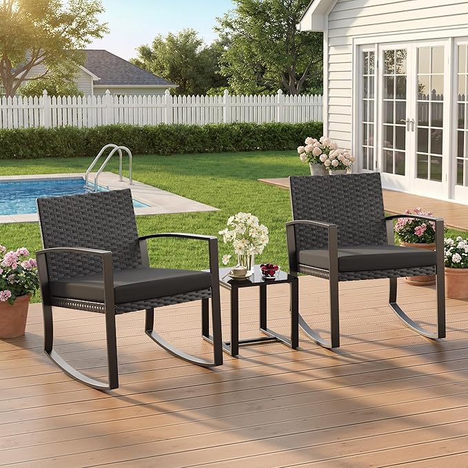 3 Pieces Patio Furniture Set Rocking Bistro Set, Outdoor Patio Furniture Set - Image 6