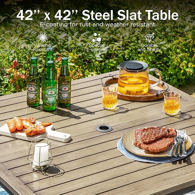 PHI VILLA Outdoor Patio Table, Square Metal Steel Slat Table - Image 3