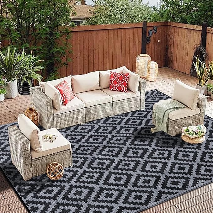 SAND MINE Waterproof Outdoor Rug 8x10 ft, Plastic Reversible Rug, Modern Area by SANDMIND