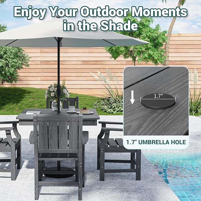 Pamapic 5 PCS Outdoor Dining Set, Spacious HDPE Outdoor Table and Chairs - Image 3
