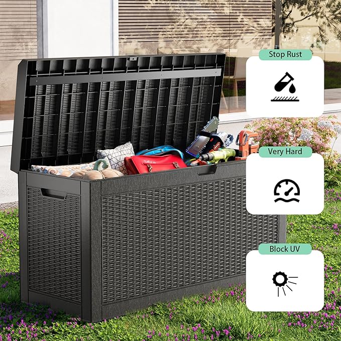 DRATO 60 Gallon Deck Box, Waterproof Resin Large Outdoor Storgae Box - Image 4