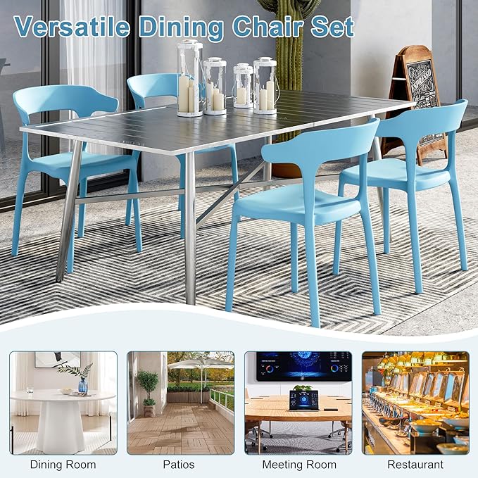 VECELO 4 Pack Plastic Stacking Chairs, Stackable Dining Chairs - Image 7