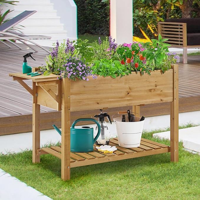Yaheetech 49x22x32in 8 Pockets Horticulture Raised Garden Bed Elevated Wood - Image 2