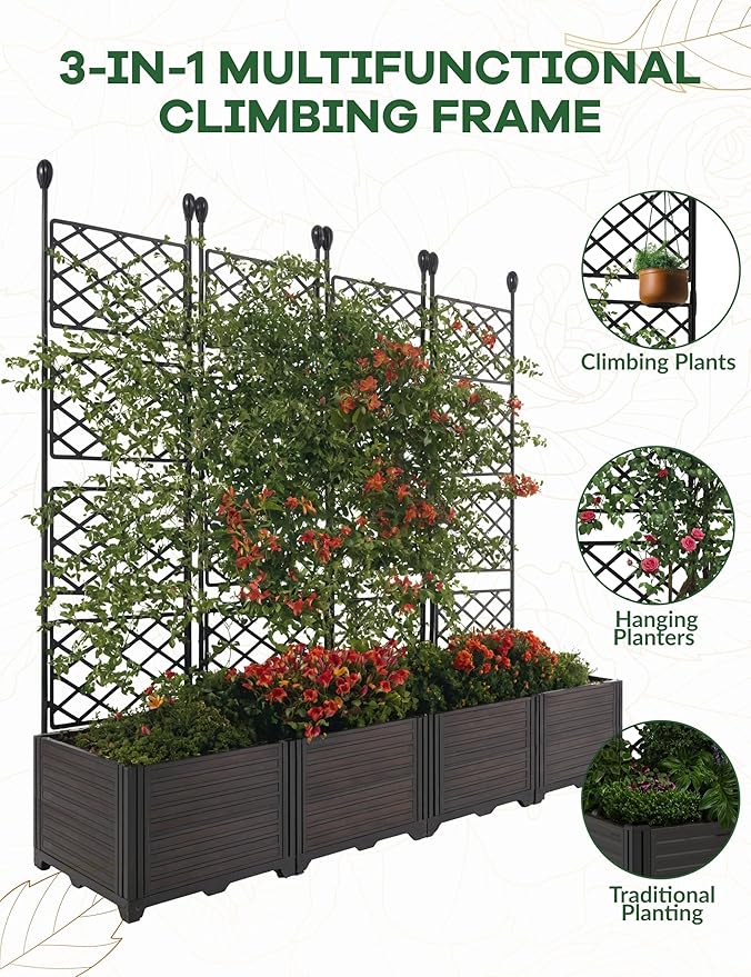 4 PCS Raised Garden Bed with Trellis, Outdoor Vertical Garden with Privacy - Image 3