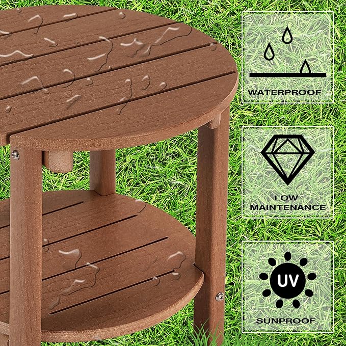 LZRS Round Adirondack Side Table Double End Table, Outdoor Side Tables - Image 4