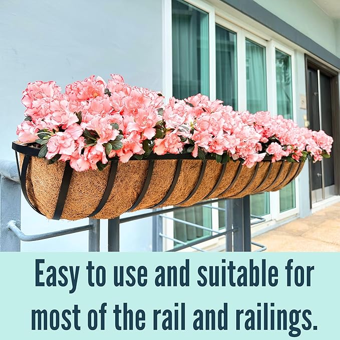 LaLaGreen Railing Planters Box Black Metal Large Rectangular Window Flower Box - Image 6