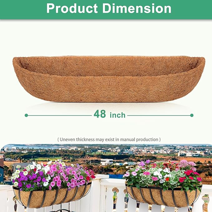 Y&M 48" Coco Liner for Window Box Deck Basket Planter Trough Coconut Fiber - Image 3