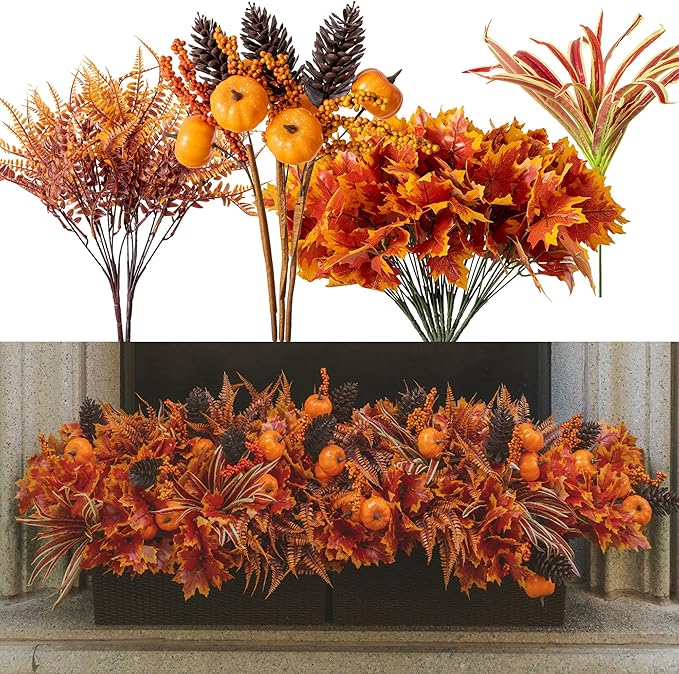 13pcs Outdoor Artificial Maple Leaf Pumpkin Branch by Clycaloor