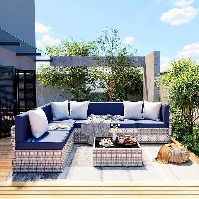 Pamapic 7 Piece Outdoor Sectional Sofa Set, All-Weather Patio Furniture by Pamapic