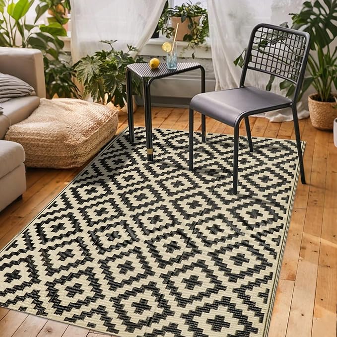 SAND MINE Reversible Mats, Plastic Straw Rug, Modern Area Rug, Large Floor Mat by SANDMIND