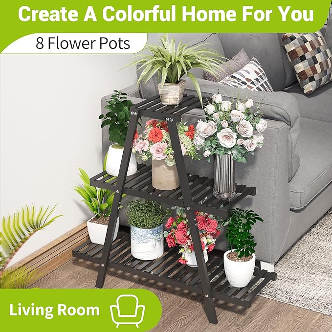 BMOSU Plant Stand Bamboo for Indoor Outdoor Tiered Plant Shelf 8 Potted Flower - Image 8
