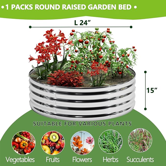 2x2x1.3FT Galvanized Raised Garden Bed Kit, Vegetable Boxes-Round Metal Flower - Image 7