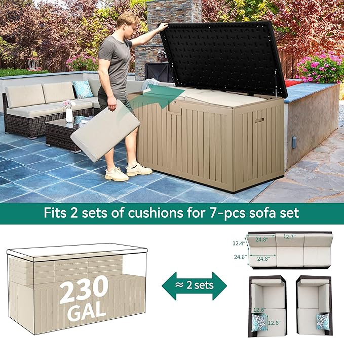 YITAHOME XXL 230 Gallon Large Deck Box, Outdoor Storage - Image 8