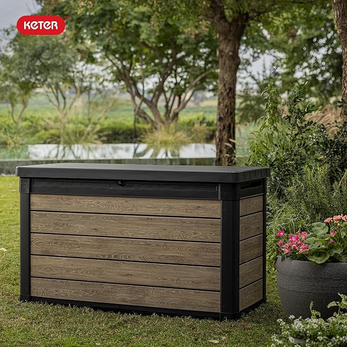 Keter Ashwood 100 Gallon Resin Deck Box Organization and Storage - Image 10
