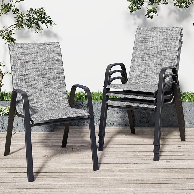 Patio Chairs Set of 4, Stackable Outdoor Dining Chairs by Vimstora