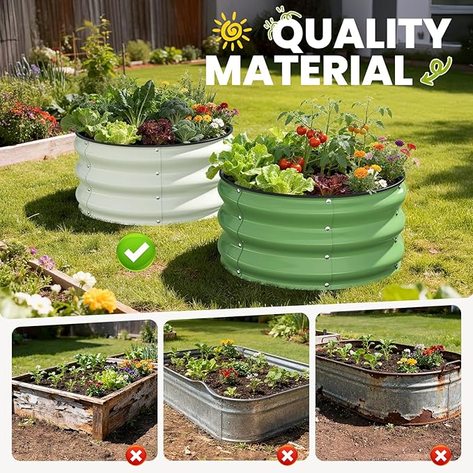 Galvanized Raised Garden Bed 2pcs 2x2x1 FT, Round Metal Raised Garden Bed - Image 2