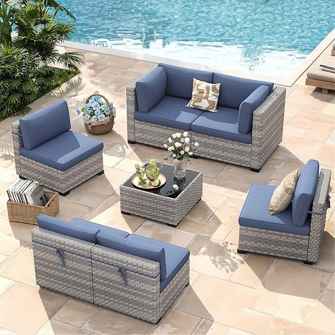 6-Seat Modular Patio Furniture Set – Outdoor Wicker Sectional Sofa - Image 2