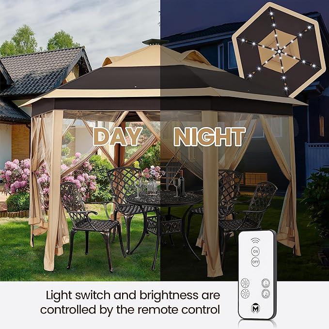 Yaheetech 13×13 Pop-Up Patio Gazebo Tent W/Mesh Netting Sides & 25 Solar LED - Image 2