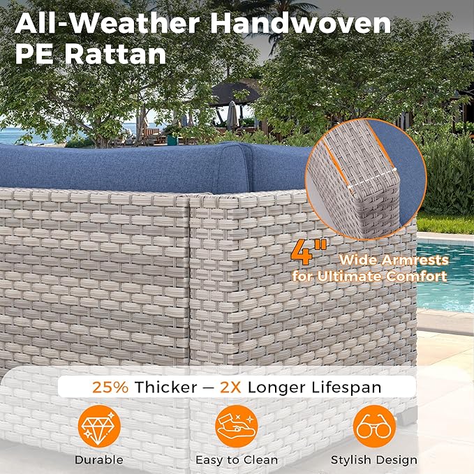 6-Seat Modular Patio Furniture Set – Outdoor Wicker Sectional Sofa - Image 4