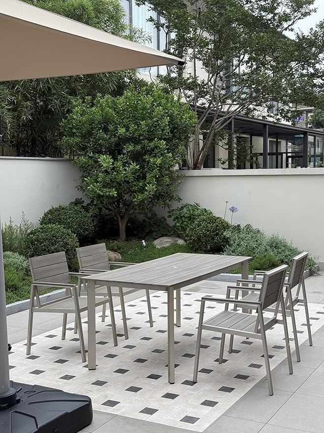 Aluminum Outdoor Dining Set for 6, Patio Table and Chairs Set - Image 2