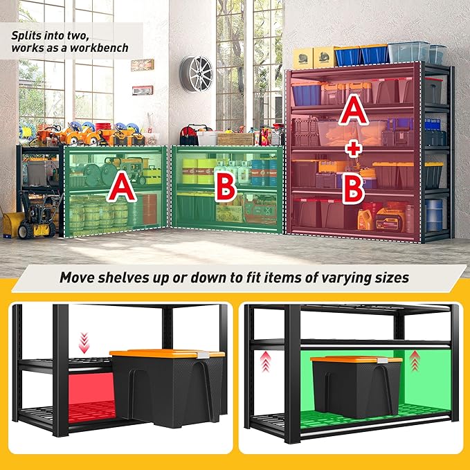 REIBII Garage Shelving 3200LBS, 5-Tier Storage Shelves, Adjustable Industrial - Image 5