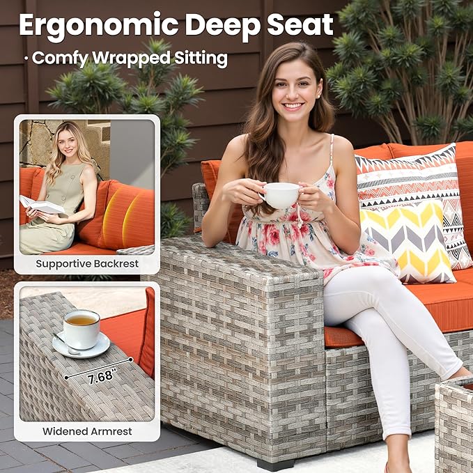ovios 6 Pieces Patio Furniture Set, Outdoor Wicker Sectional Sofa - Image 6