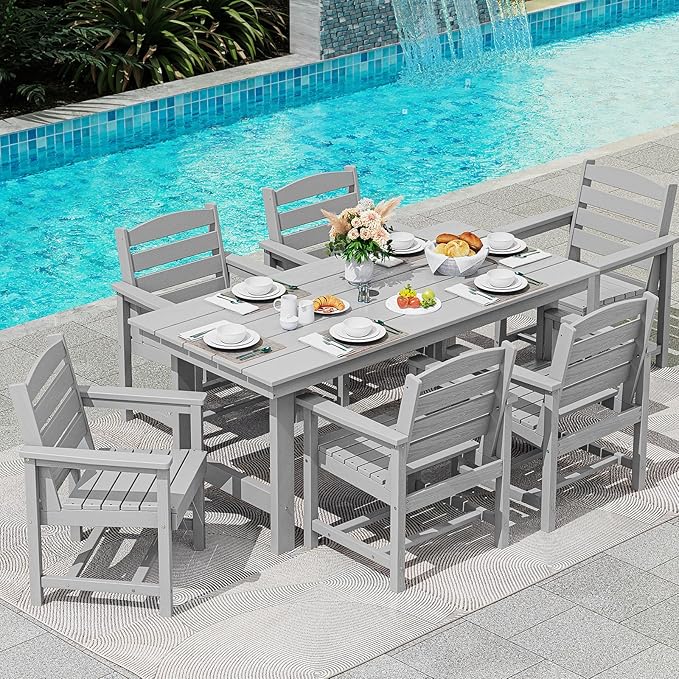 SERWALL Patio Dining Table Sets 5-Piece, Outdoor HDPE Dining Furniture Set - Image 7