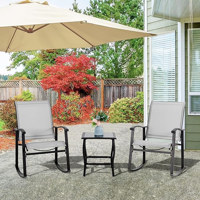 Vongrasig 3 Piece Outdoor Rocking Bistro Set, Textilene Fabric Small Patio - Image 9