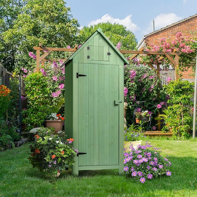 VINGLI Outdoor Wooden Storage Shed, Garden Shed Outside Tool Cabinet - Image 2