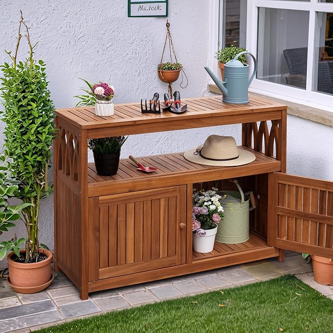 Flamaker Outdoor Storage Cabinet Weatherproof Acacia Wood Outdoor Cabinet - Image 2