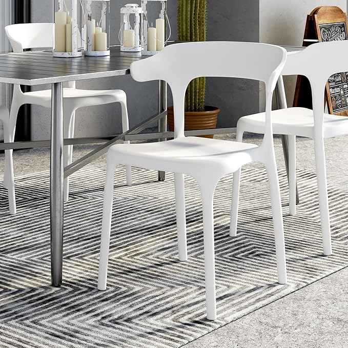 VECELO 4 Pack Plastic Stacking Chairs, Stackable Dining Chairs - Image 8