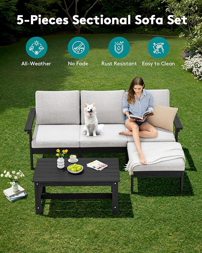 SERWALL Outdoor Sectional Sofa Set, 5-piece Outdoor Modula Couch Set - Image 3
