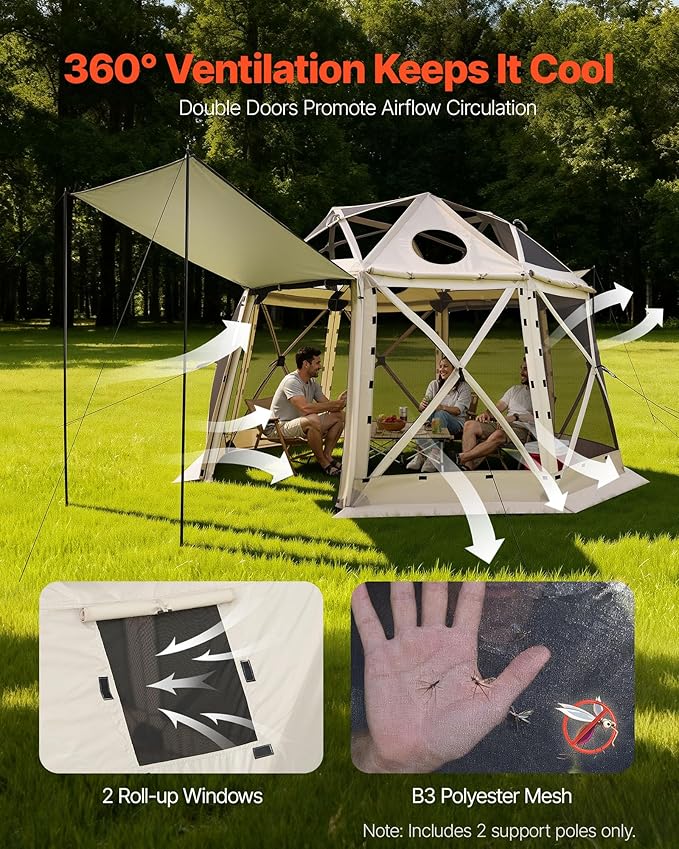 VEVOR Pop up Gazebo Screen Tent, 12 x 12 ft, 13-Sided Spherical Camping Canopy - Image 6