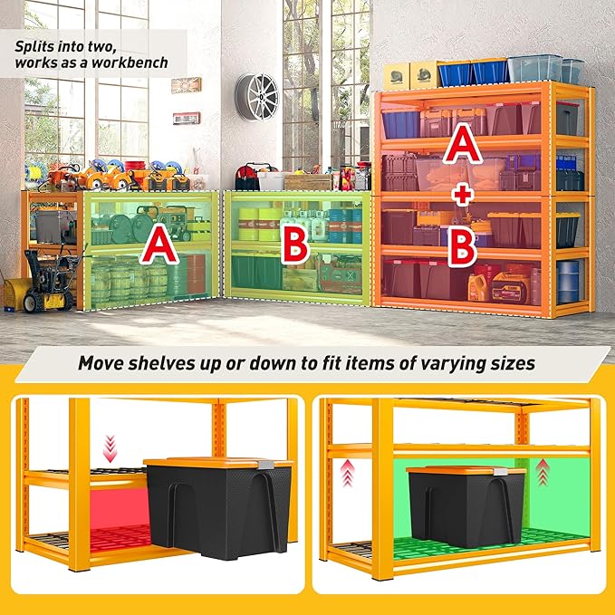 REIBII Garage Shelving Load 3200LBS, 5-Tier Storage Shelves, Adjustable Heavy - Image 5