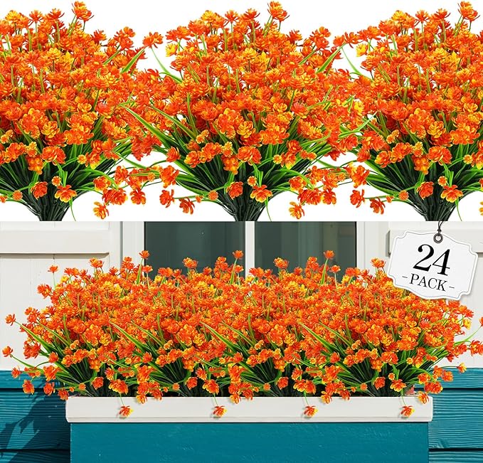 AGIRL 24 Bundles Artificial Fall Flowers Outdoor Indoor Decoration, Fake by AGIRL