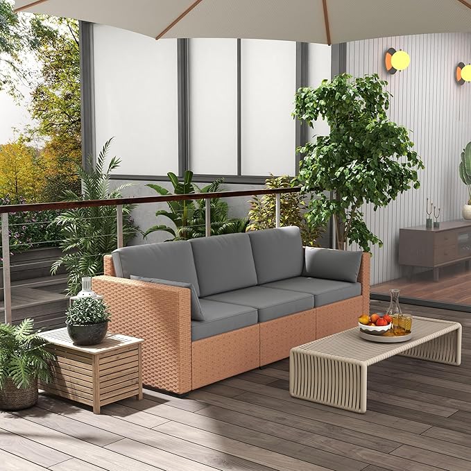 Outsunny Patio Couch PE Wicker Deep Seating Outdoor Sofa - Image 2