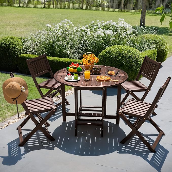 Devoko 5 PCS Patio Furniture, Patio Dining Set Acacia Wood Outdoor Table and - Image 2