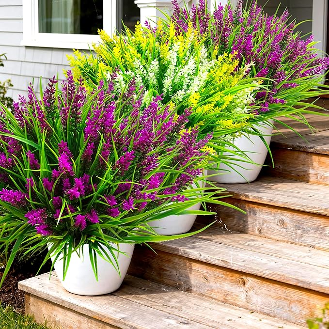 Artificial Plants Outdoor, Lavender Artificial Flowers Plastic Fake Faux - Image 4