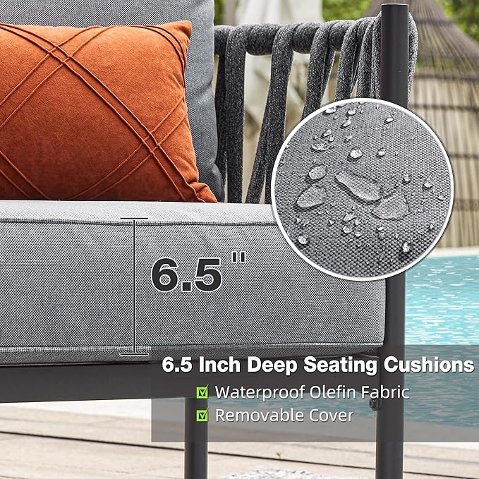 Outdoor Patio Furniture, 6 Pieces Outdoor Sectional L-Shaped Sofa Patio - Image 3