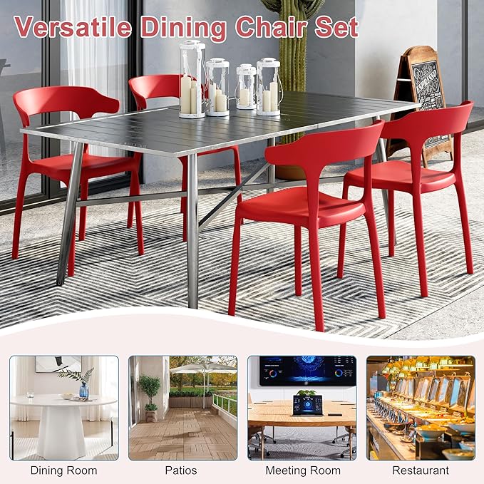 VECELO 4 Pack Plastic Stacking Chairs, Stackable Dining Chairs - Image 7