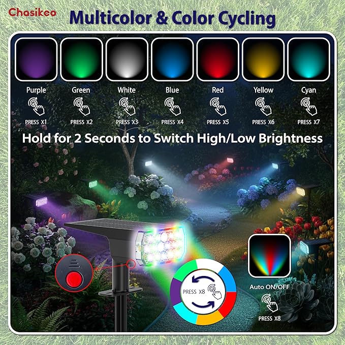 Solar Lights Outdoor Waterproof, LED Solar Spot Lights Outdoor, 7 Color - Image 3
